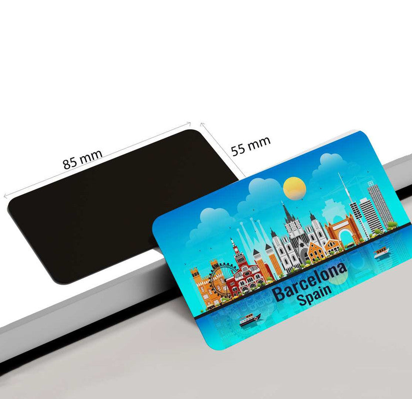 dhcrafts Rectangular Rubber Fridge Magnet / Magnetic Card Blue Spain Barcelona Design Pack of 1 (8.6cm x 5.4cm)